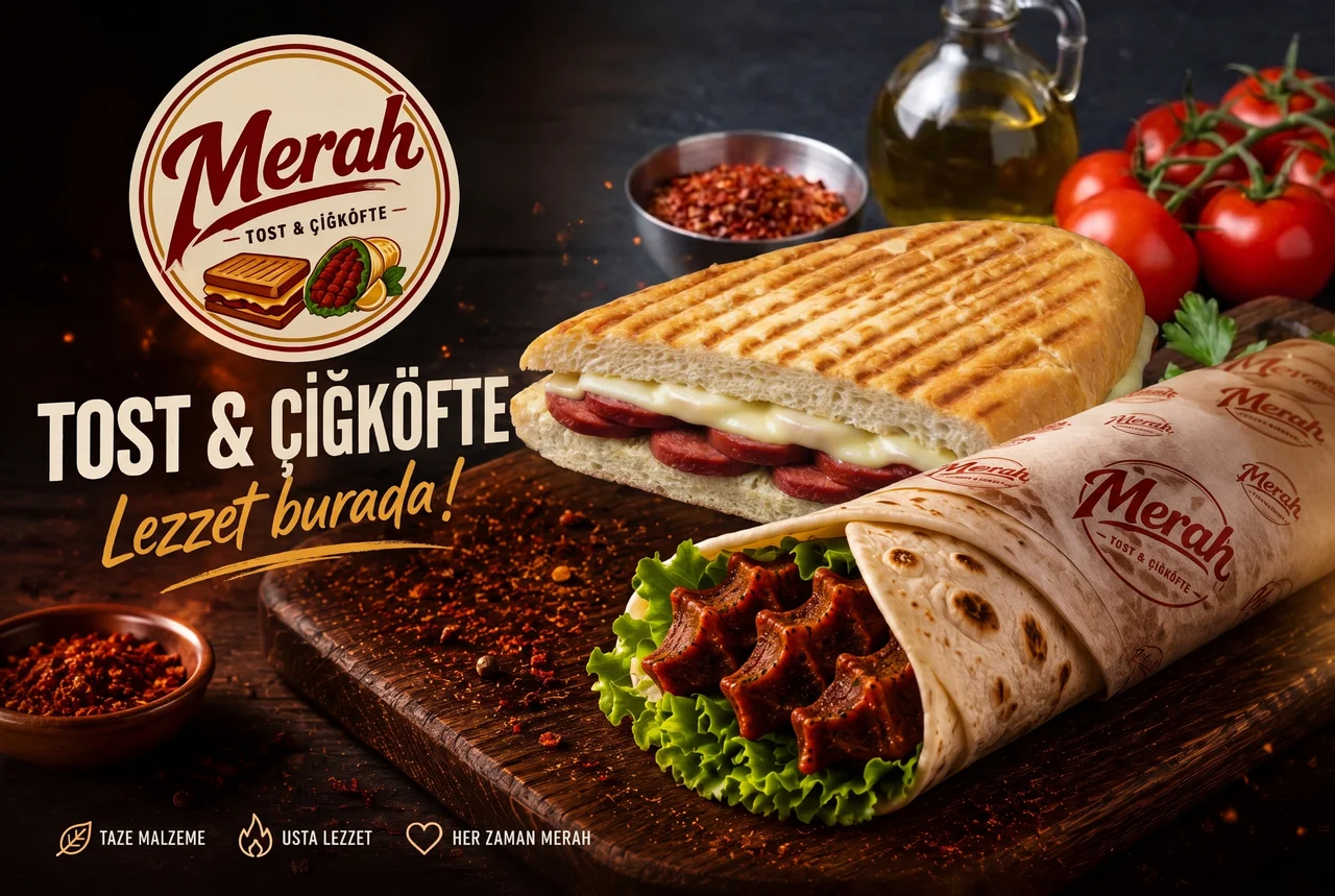 Merah'ta çiğköfte dürüm ve kaşarlı tost tabakta
